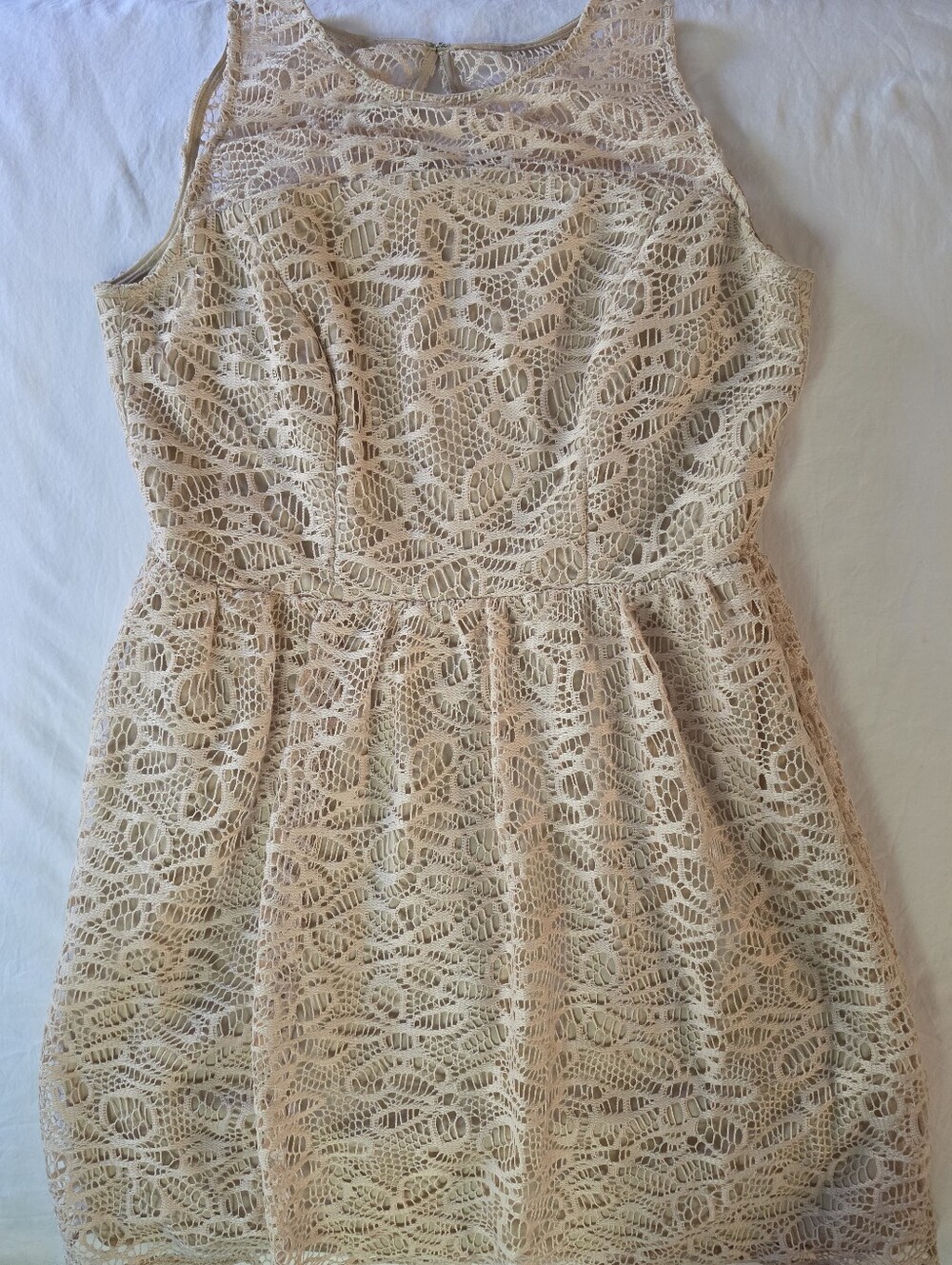 Sandra Darren Blush Peach Pink Lace Halter Fit & Flare Skater Dress 8